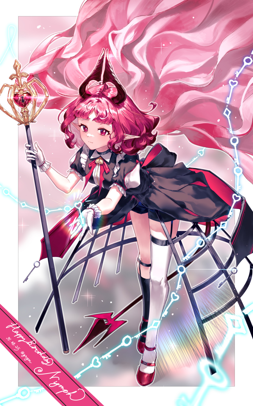 1girl, absurdres, arknights, asymmetrical_legwear, black_dress, black_shorts, black_socks, closed_mouth