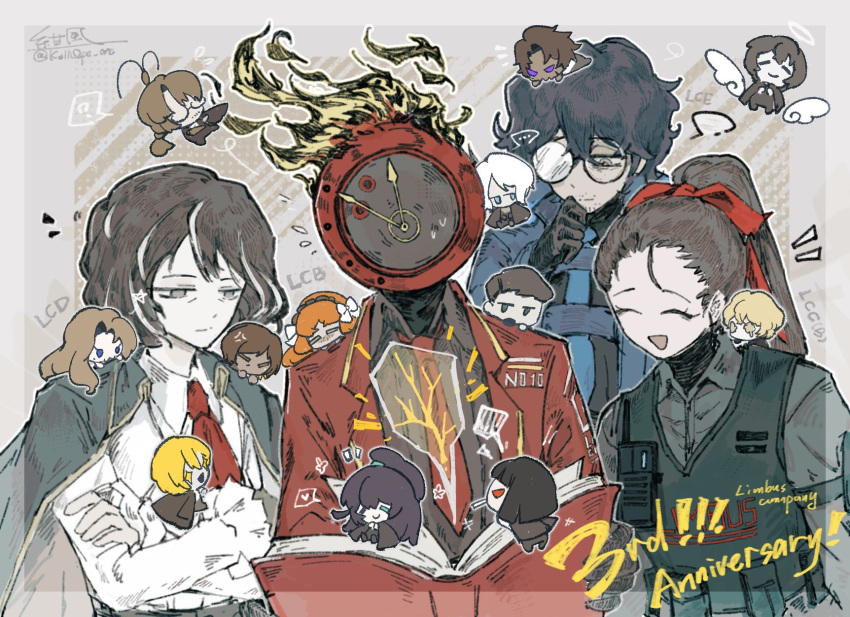 1other, 6+boys, 6+girls, ^_^, angel_wings, anger_vein, black_hair, blonde_hair