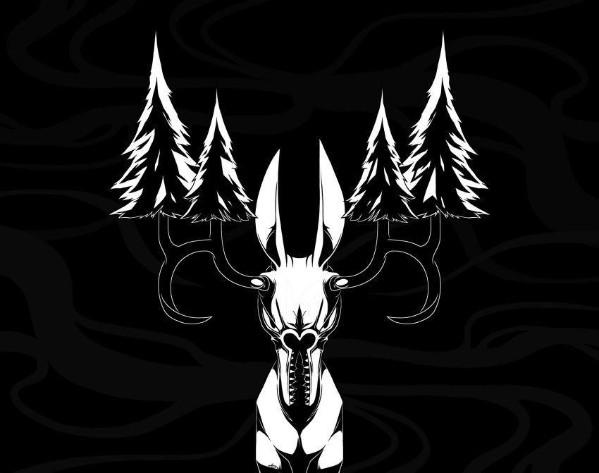 2020, 2d, antlers, black_background, commentary, deer, deviantart_sample, digital_media
