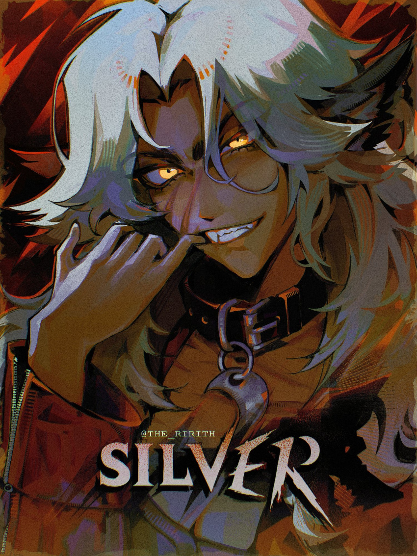 1girl, animal_ears, biting_own_finger, collar, deadlock_(game), didi_(galacticdidi), fang, highres