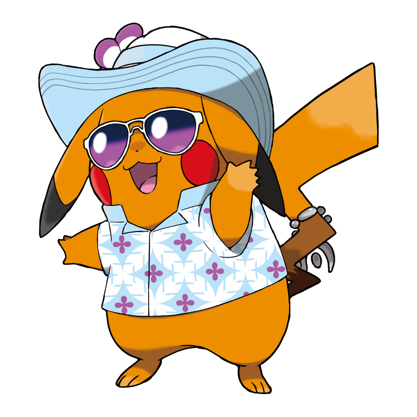 :3, animal_focus, arm_up, artist_request, blue_hat, blue_shirt, blush_stickers, bottomless