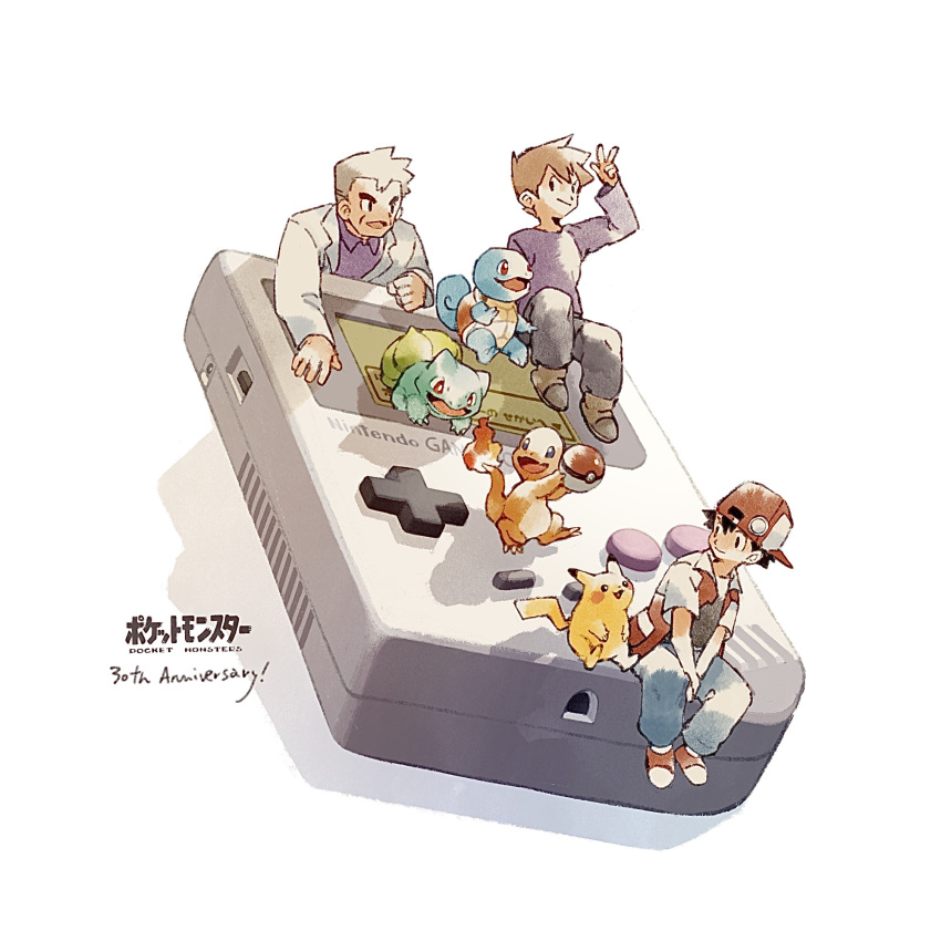 3boys, anniversary, backwards_hat, baseball_cap, black_eyes, black_hair, blue_oak, blue_skin