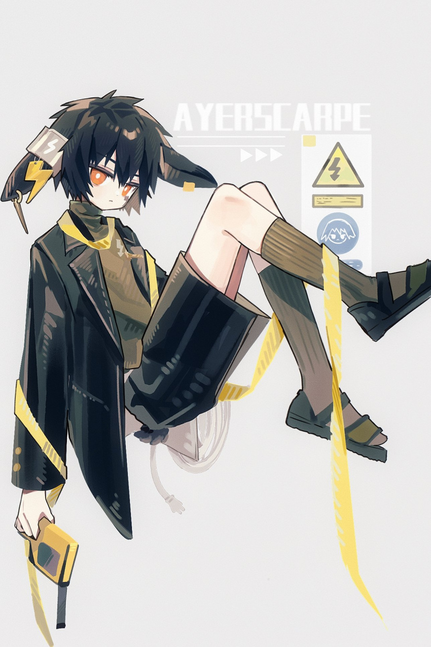 1boy, animal_ears, arknights, ayerscarpe_(arknights), baoshi_xiao_niao, bishounen, black_hair, black_shorts