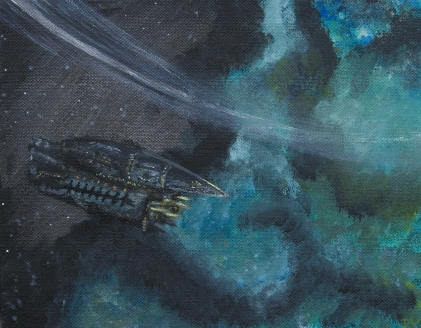 abaddon_(eve_online), amarr_empire_(eve_online), battleship_(eve_online), blue_theme, canvas_texture, carthum_conglomerate_(eve_online), clouds, combat_ship_(eve_online)