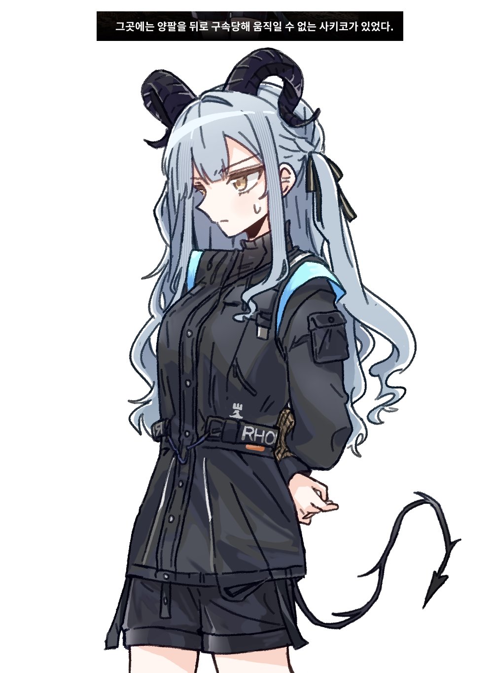 1girl, arknights, arms_behind_back, at_09098, bang_dream!, bang_dream!_it's_mygo!!!!!, black_ribbon, blue_hair