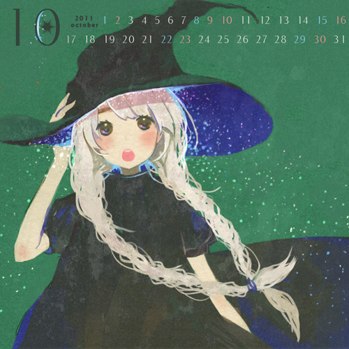brown_eyes, calendar, grey_hair, hat, lowres, october, original, suzushiro_sayu