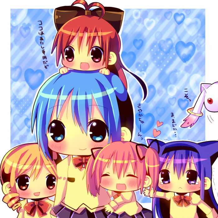 akemi_homura, animal_ears, blonde_hair, blue_eyes, blue_hair, blush, bow, cat_ears