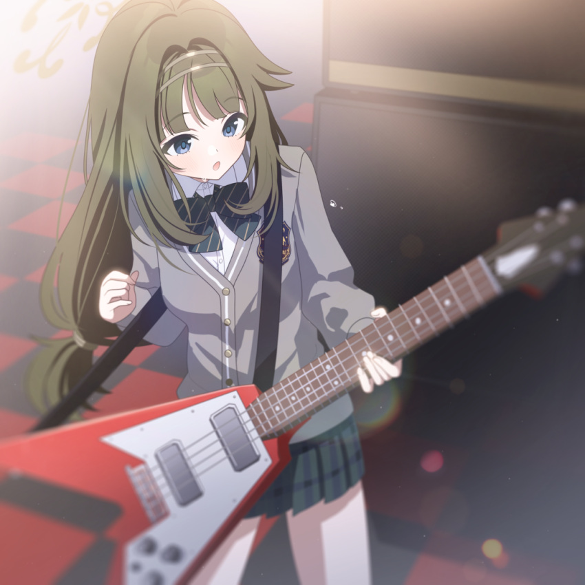 1girl, :o, blue_archive, blue_eyes, bow, bowtie, brown_hairband, brown_halo