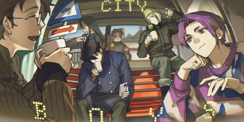 6+boys, :d, :o, aryu_jyubei, asymmetrical_bangs, ballro, black_hair, black_jacket