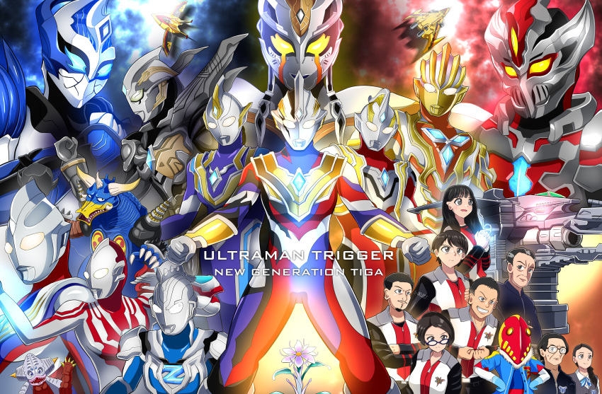 4girls, 6+boys, absurdres, alien, arm_guards, arm_scarf, armor, black_skin