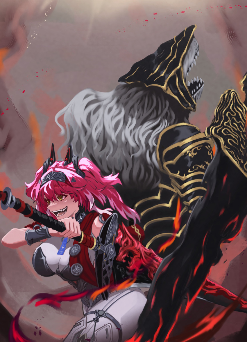 1boy, 1girl, absurdres, armor, back-to-back, black_bow, bodysuit, bow