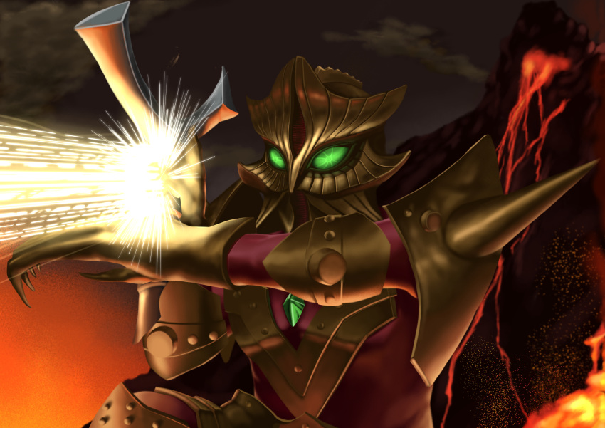 absurdres, ace_killer, armor, chest_jewel, colored_skin, commentary_request, energy_beam, giant