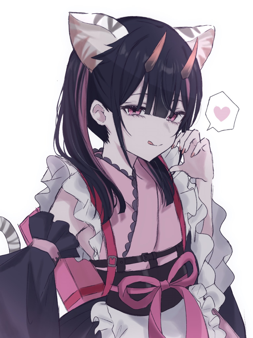 1boy, animal_ears, black_hair, cho_kaguya-hime!, commentary_request, half-heart_hands, highres, horns