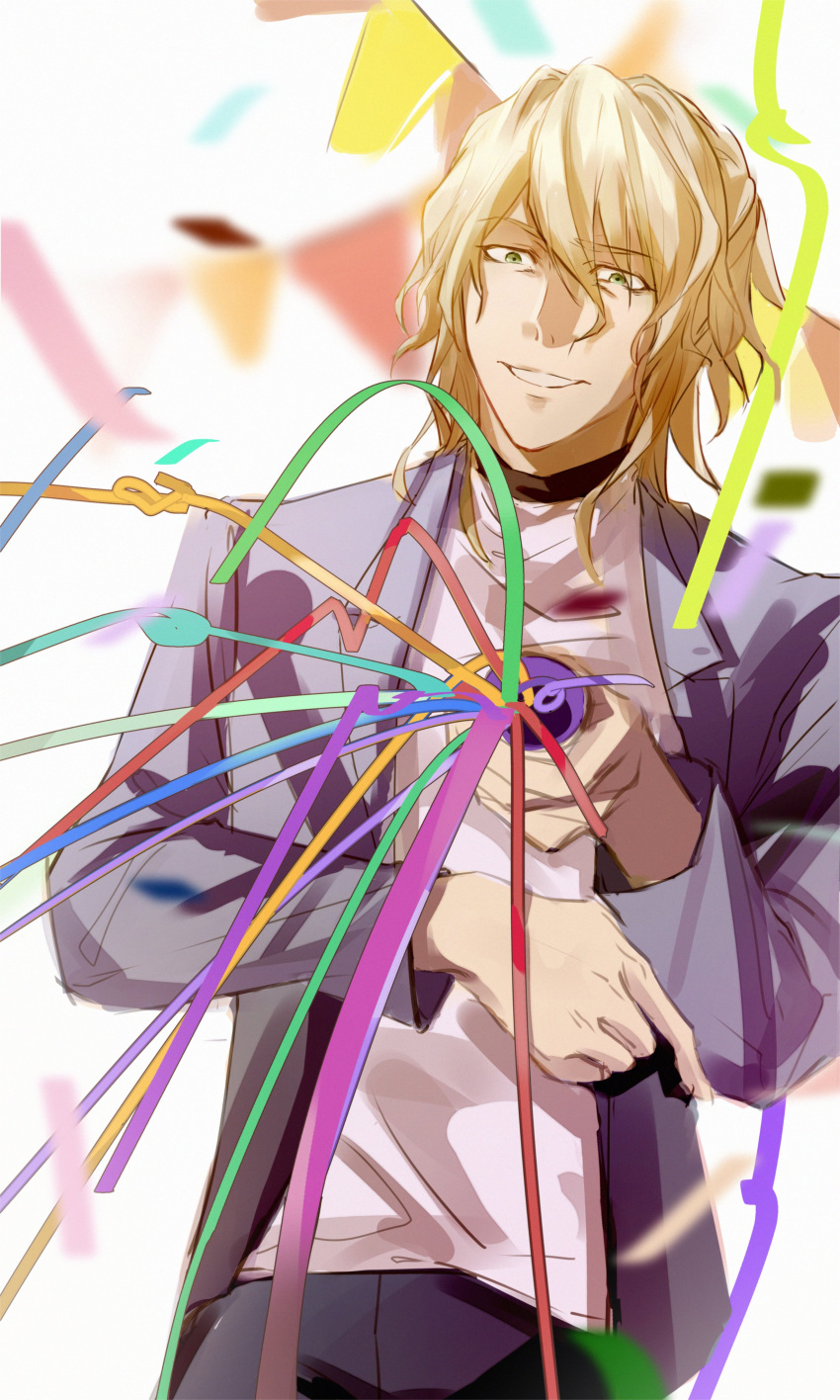 1boy, absurdres, ai_the_somnium_files, blonde_hair, blue_jacket, green_eyes, highres, jacket