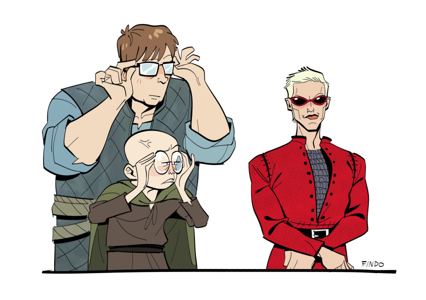 3boys, a_knight_of_the_seven_kingdoms, a_song_of_ice_and_fire, adjusting_eyewear, aegon_v_targaryen, aerion_targaryen, anger_vein, artist_name