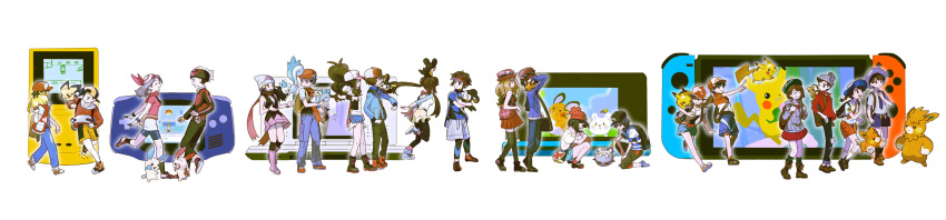 6+boys, 6+girls, absurdres, backpack, bag, bandana, beanie, bike_shorts