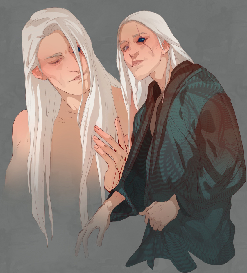 1boy, a_song_of_ice_and_fire, absurdres, aemon_targaryen, blood, blood_on_hands, blue_eyes, cheekbones