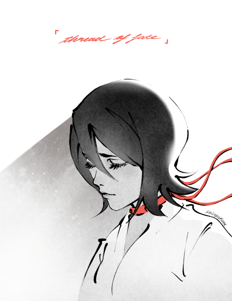 1girl, artist_name, black_hair, bleach, breasts, closed_eyes, english_text, hair_between_eyes