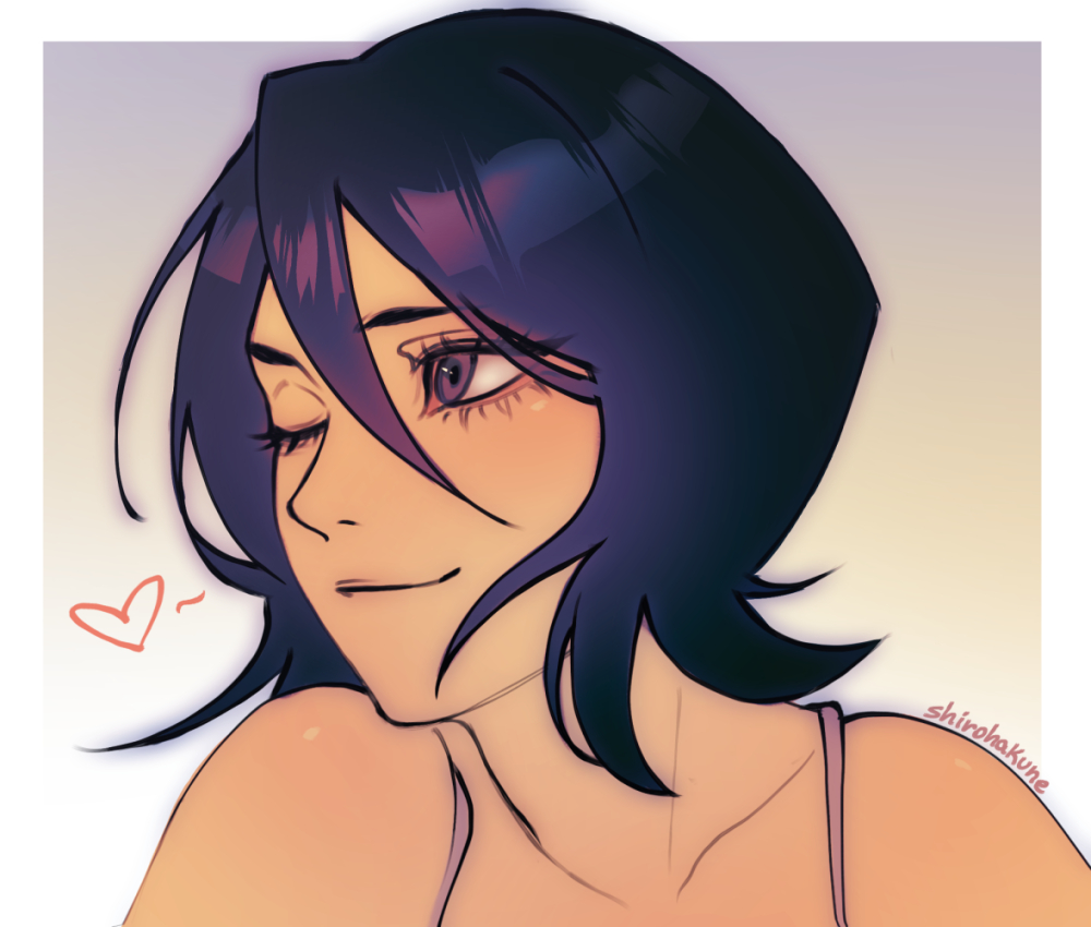1girl, artist_name, bare_shoulders, black_hair, bleach, border, closed_mouth, commentary