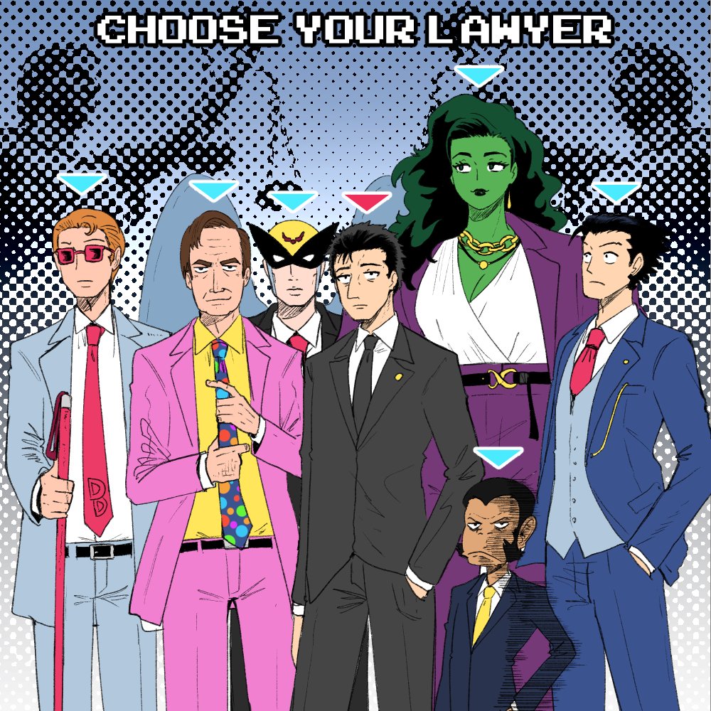 1girl, ace_attorney, better_call_saul, blind, breaking_bad, colored_skin, crossover, daredevil_(series)