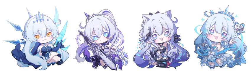 :3, blue_dress, blue_eyes, blue_gloves, blue_hair, blue_wings, chibi, chibi_only