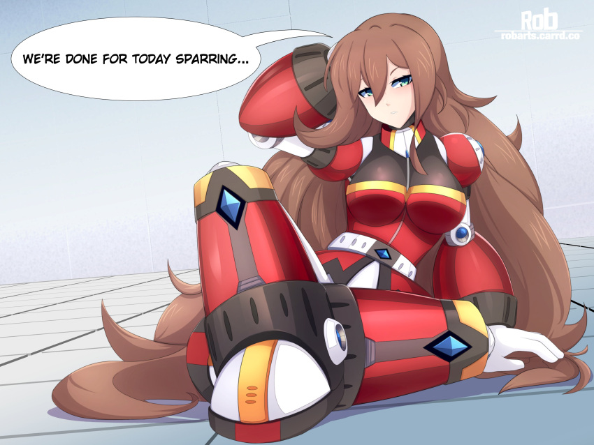 1girl, absurdres, armor, blue_eyes, brown_hair, commentary, english_commentary, english_text