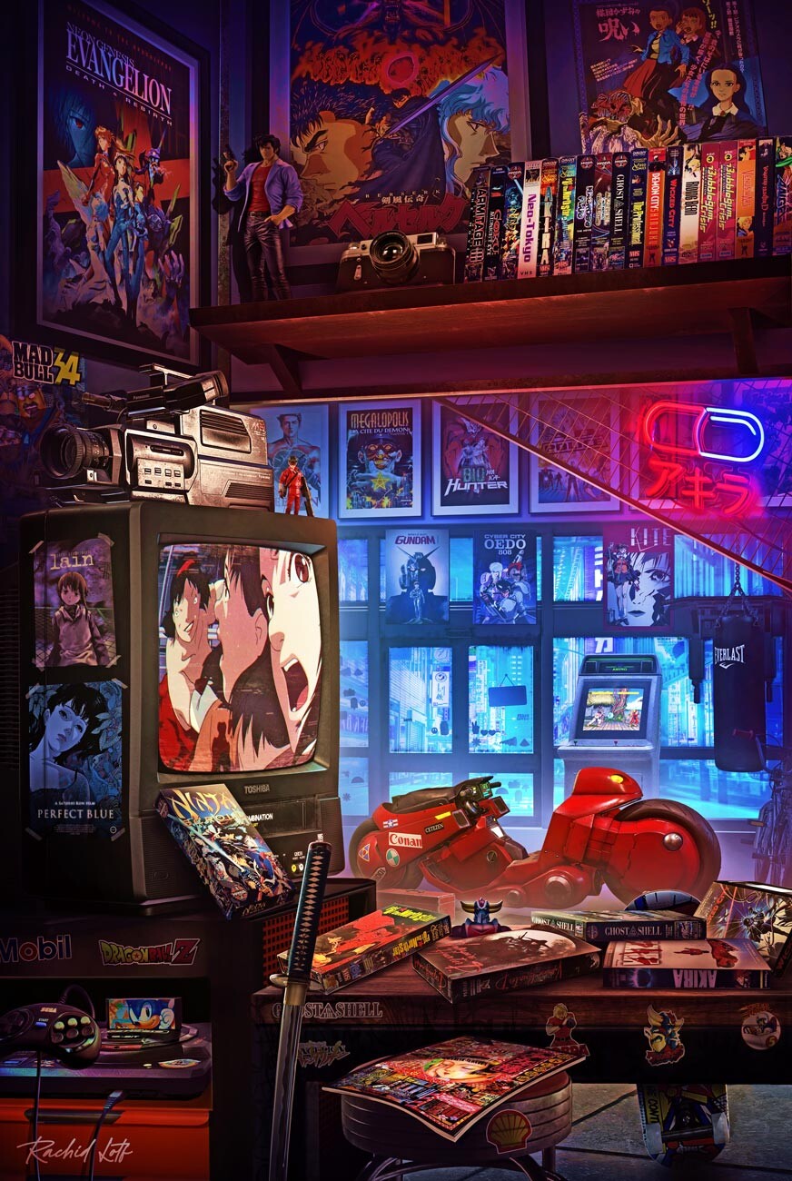 a.d._police_files, akira_(manga), armitage_iii, berserk, bicycle, bio_hunter, bubblegum_crisis, camcorder