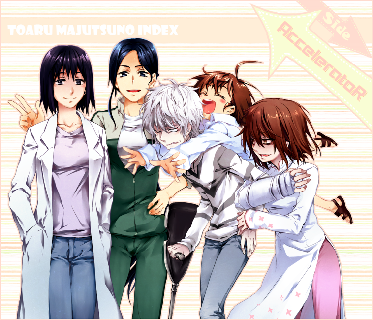 accelerator, accelerator_family, ahoge, albino, blue_eyes, blue_hair, blush_stickers, brown_eyes