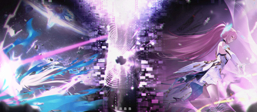 1girl, absurdres, aemeath_(wuthering_waves), aleph-1_(wuthering_waves), bare_shoulders, breasts, chinese_commentary, chromatic_aberration