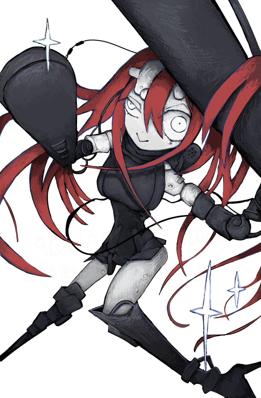 1girl, android, aquarium_l0ver, blame!, half-closed_eye, high_heels, highres, lazy_eye