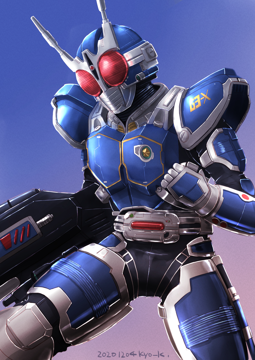 1boy, 2020, armor, black_bodysuit, blue_armor, blue_helmet, bodysuit, commentary_request