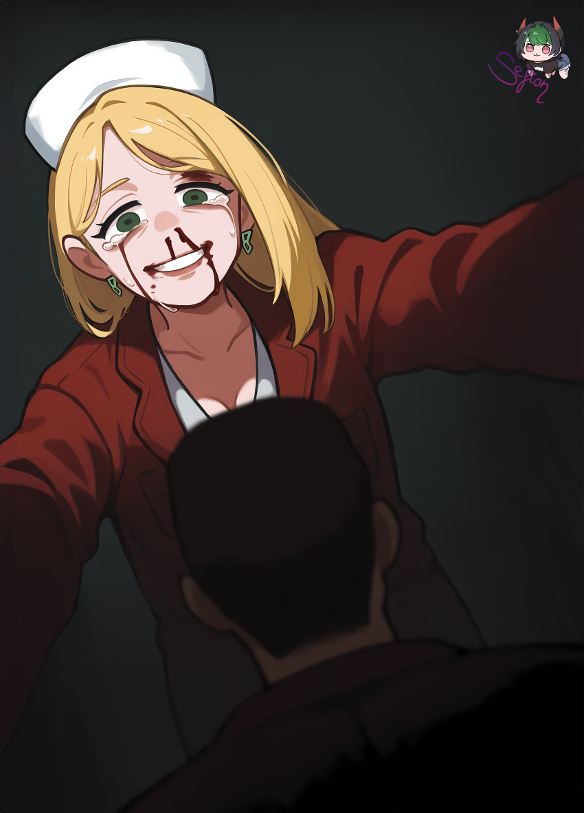 1boy, 1girl, 2025, absurdres, ai-assisted, bad_perspective, blonde_hair, blood