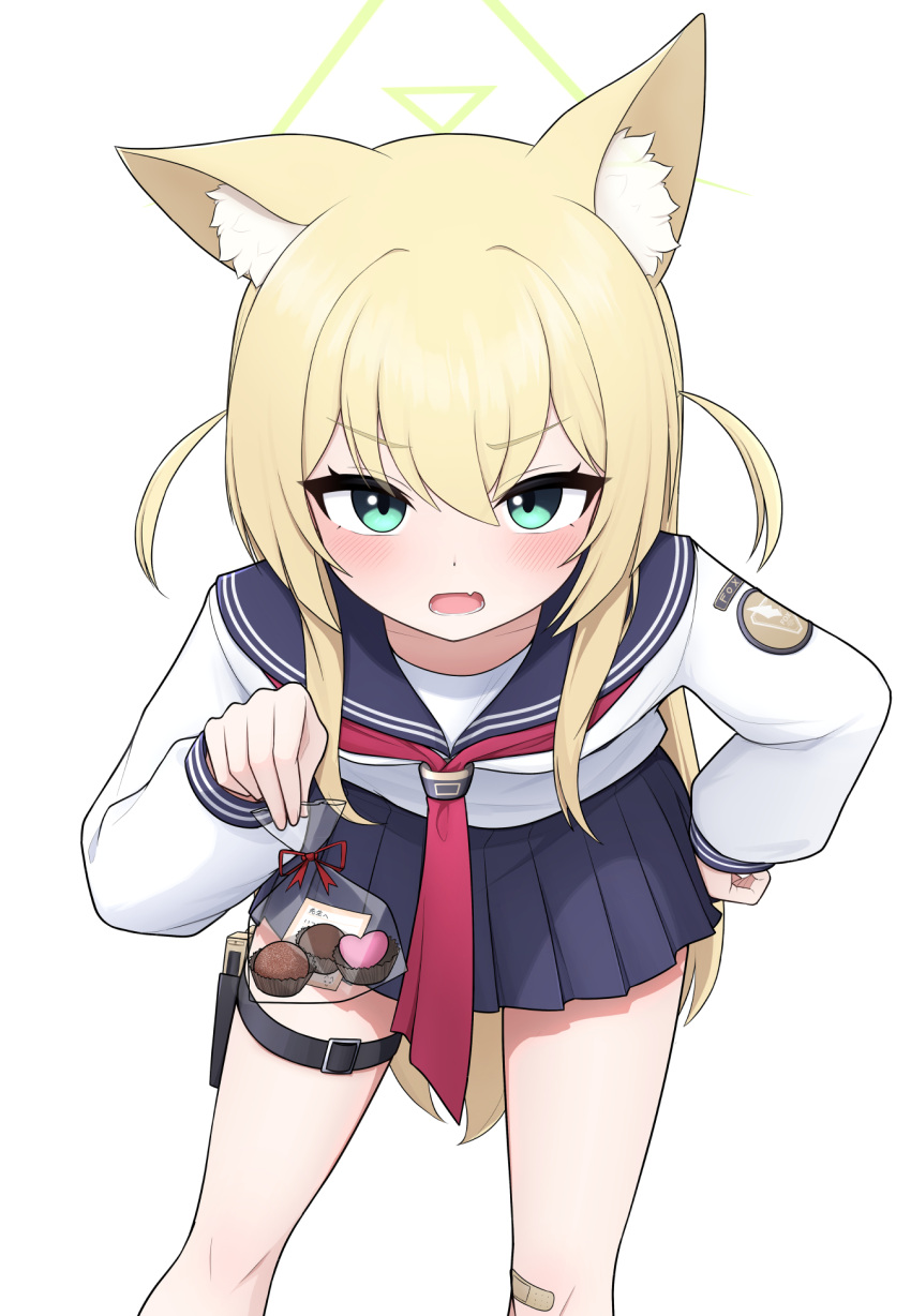 1girl, animal_ear_fluff, animal_ears, aqua_eyes, asuparuch, bag, bandaid, bandaid_on_knee