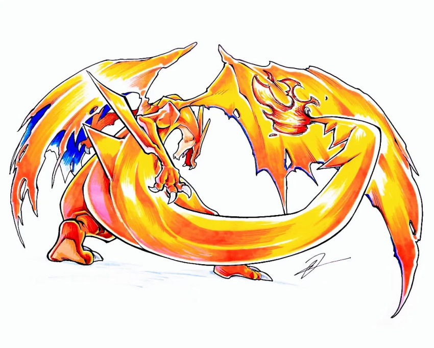 charizard, claws, colored_skin, dragon, fire, flame-tipped_tail, from_behind, mega_charizard_y