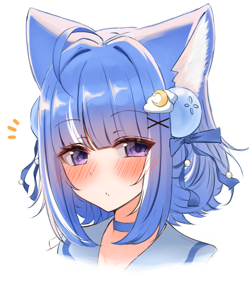 1girl, absurdres, ahoge, animal_ears, blue_choker, blue_ribbon, blue_sailor_collar, blush