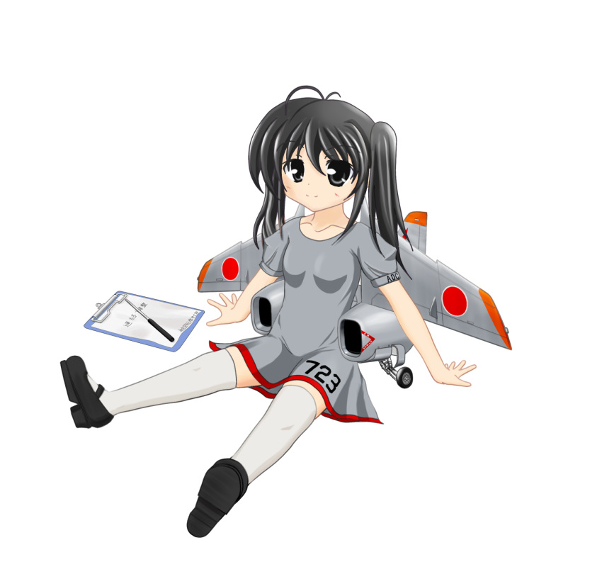 dagger88, highres, japan_air_self-defense_force, kawasaki_t-4, mecha_musume, military, personification, pointer