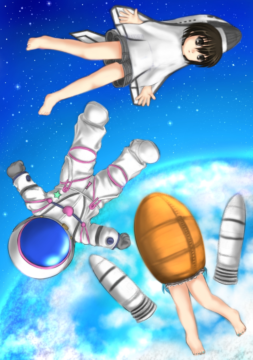 denpa_onna_to_seishun_otoko, floating, highres, hinata_nano, hoshimiya_yashiro, maekawa, planet, space