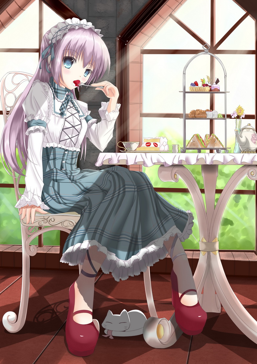 blush, cake, cream_puff, cup, fatkewell, flower, food, fork