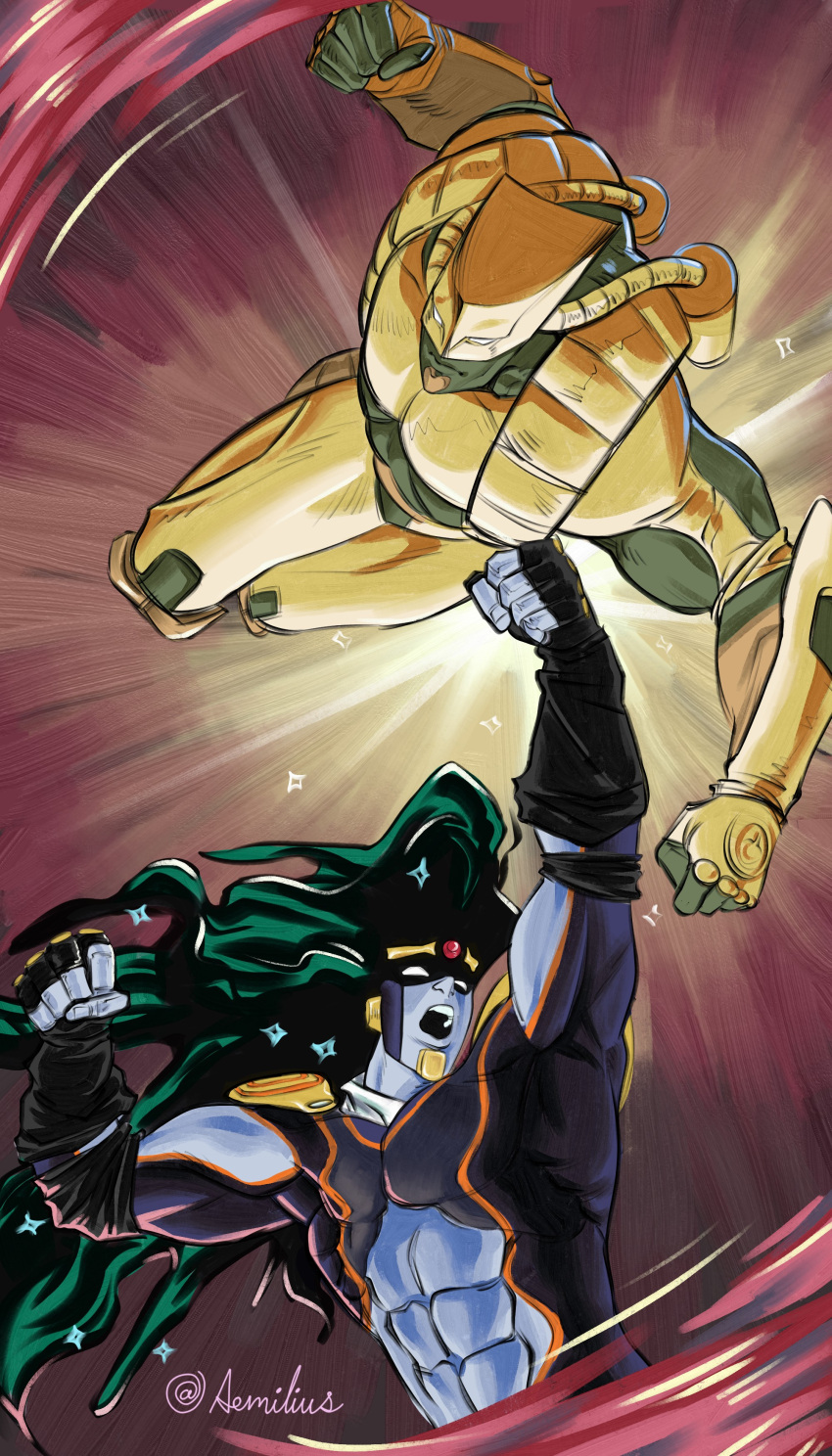 2others, abs, absurdres, aemilius_xi1, armor, artist_name, black_gloves, blank_eyes