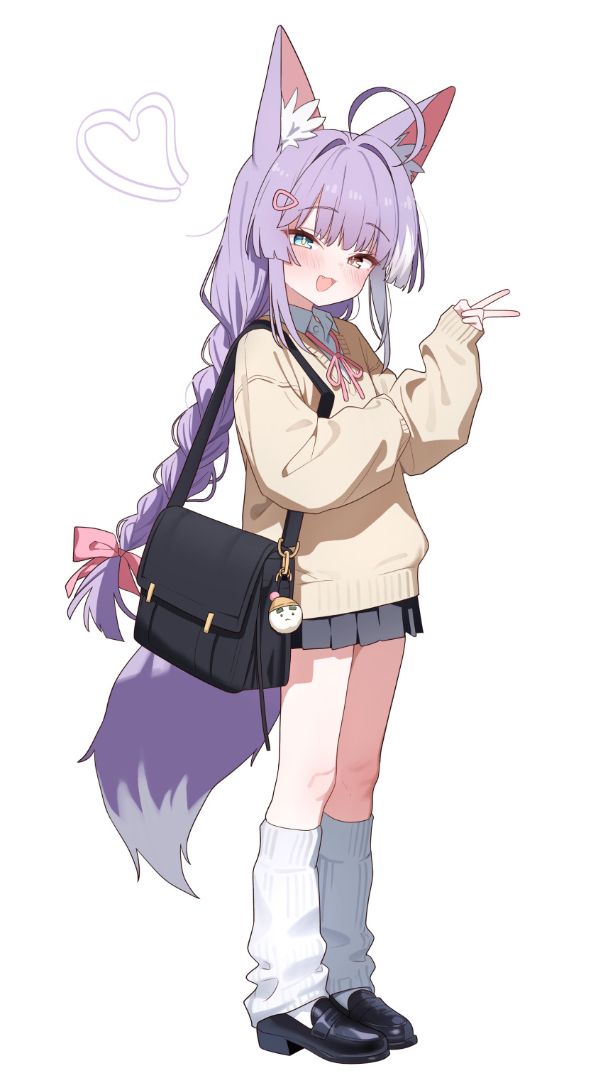 1girl, :3, absurdres, ahoge, animal_ear_fluff, animal_ears, bag, black_bag