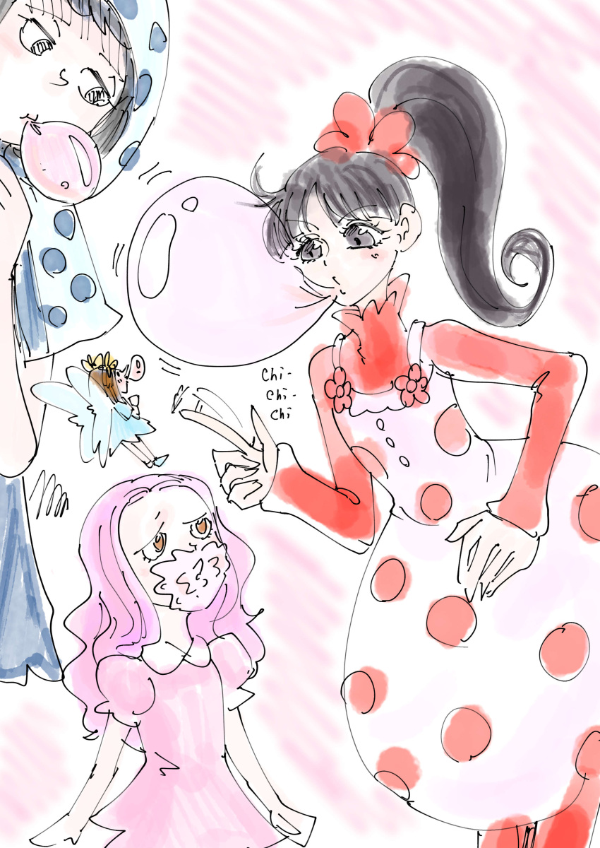 absurdres, aogiri_daikon, black_eyes, black_hair, blue_dress, blue_hair, charlotte_anana, charlotte_flampe