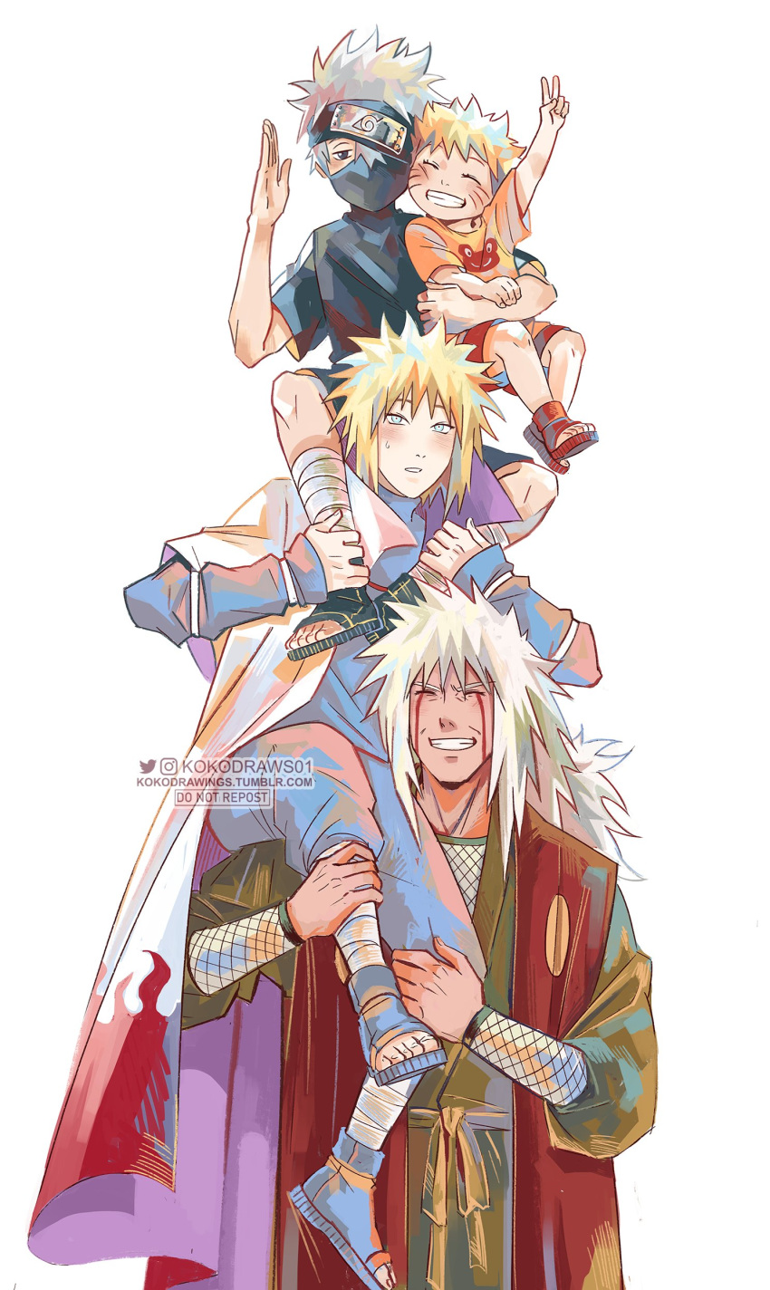 4boys, absurdres, artist_name, blonde_hair, grey_hair, hatake_kakashi, highres, hokage