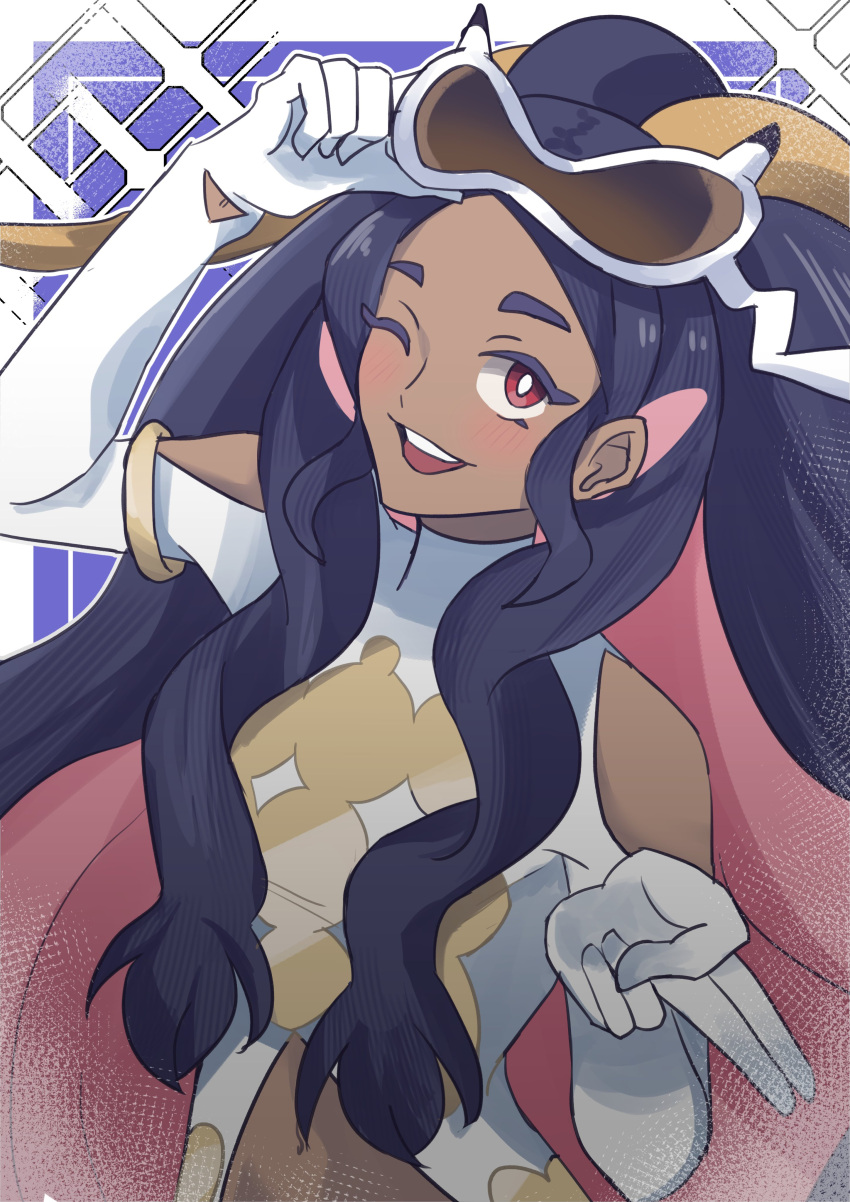 1girl, absurdres, bright_pupils, caraway_(pokemon), clothing_cutout, commentary, dark-skinned_female, dark_skin