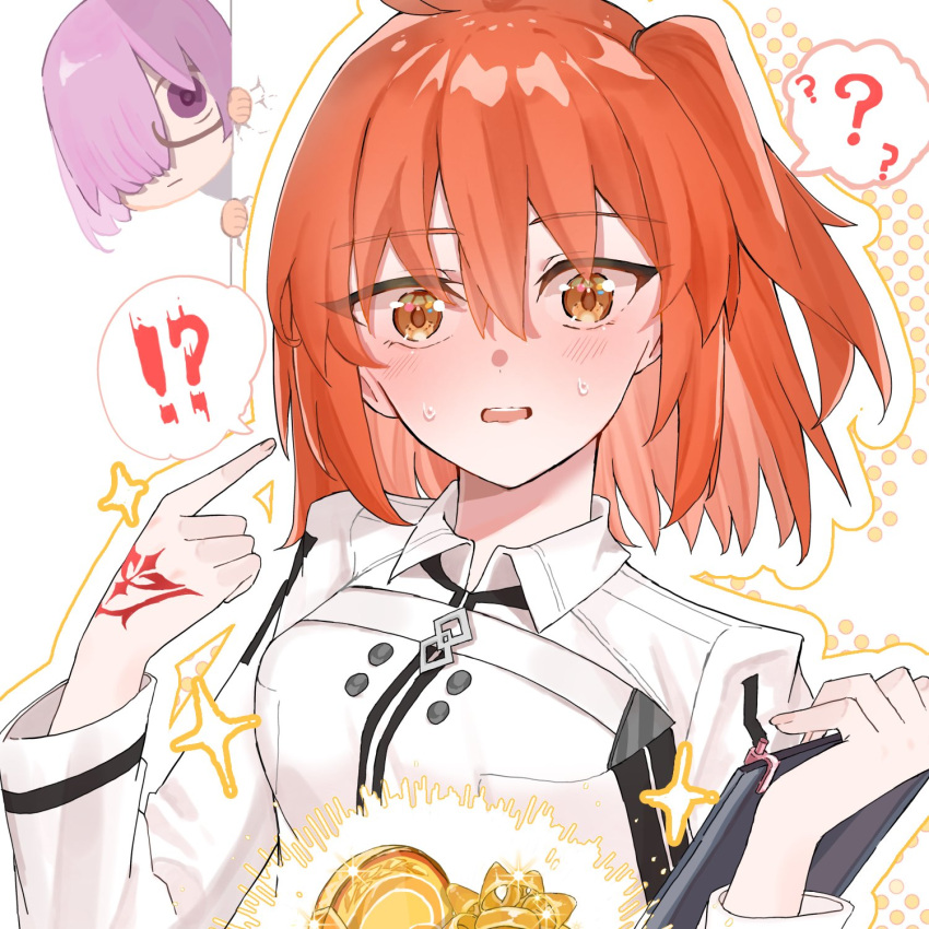 !?, 2girls, ?, ??, ahoge, blush, command_spell, fate/grand_order
