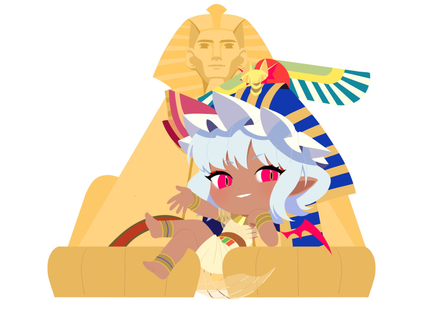 1girl, alternate_costume, ancient_egyptian_clothes, anklet, bat_wings, blue_hair, egypt, english_commentary