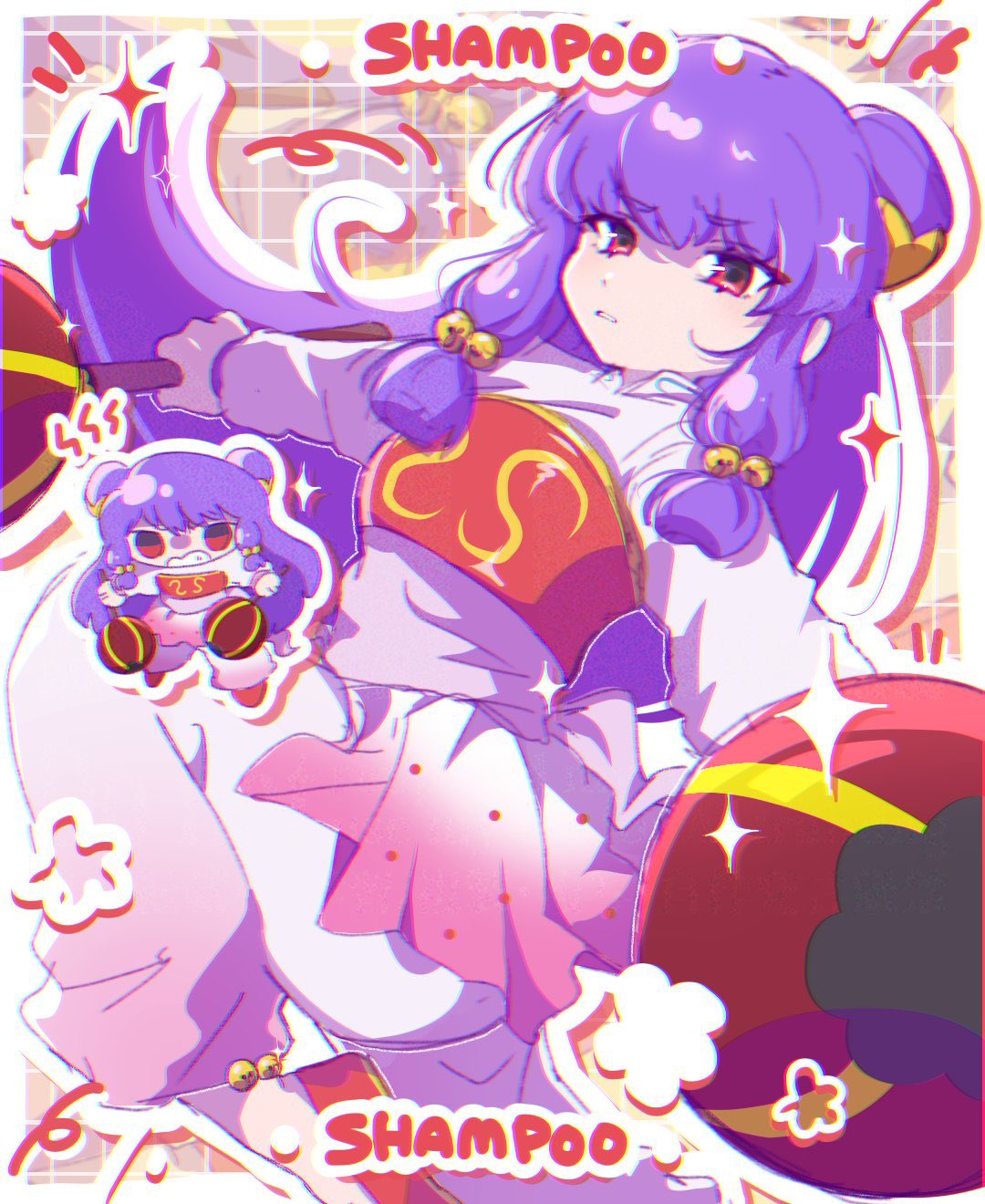 1girl, agencypostart, bad_id, bad_twitter_id, bell, bow, character_name, chibi