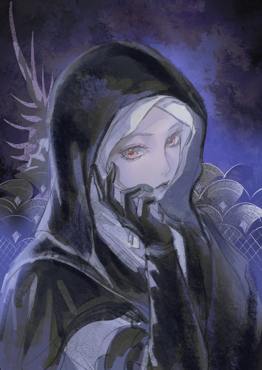 1girl, black_gloves, elbow_gloves, elden_ring, elden_ring_nightreign, expressionless, gloves, hand_up