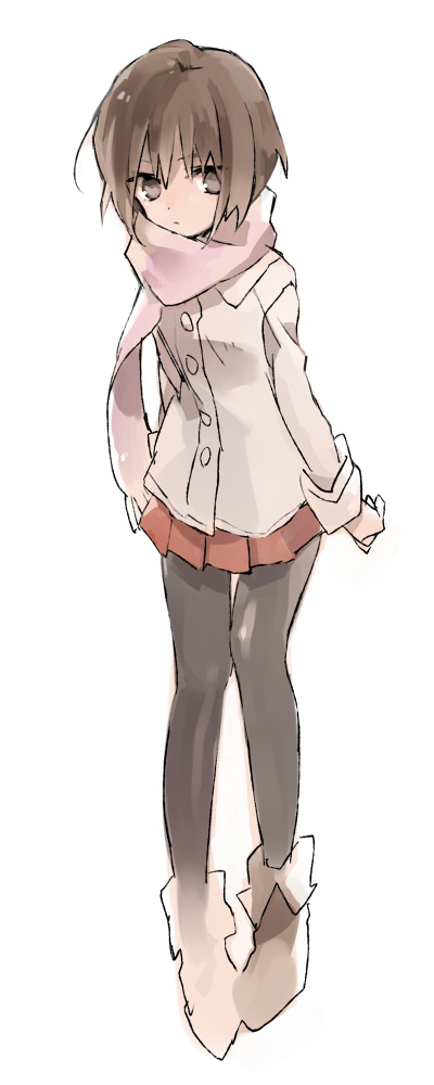 brown_hair, coat, no.6, pantyhose, safu, scarf, short_hair, skirt