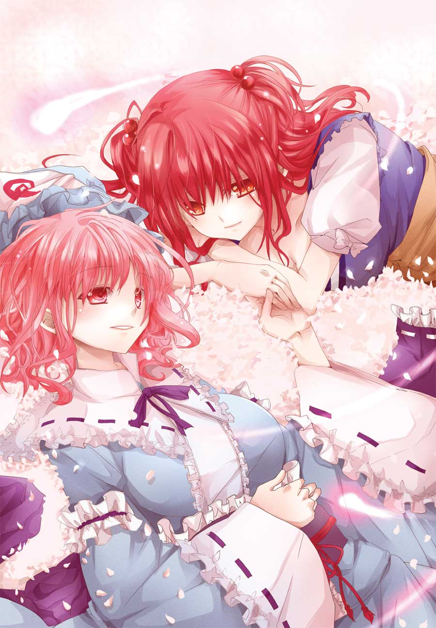 bad_id, hair_bobbles, hair_ornament, hat, hat_removed, headwear_removed, highres, lying
