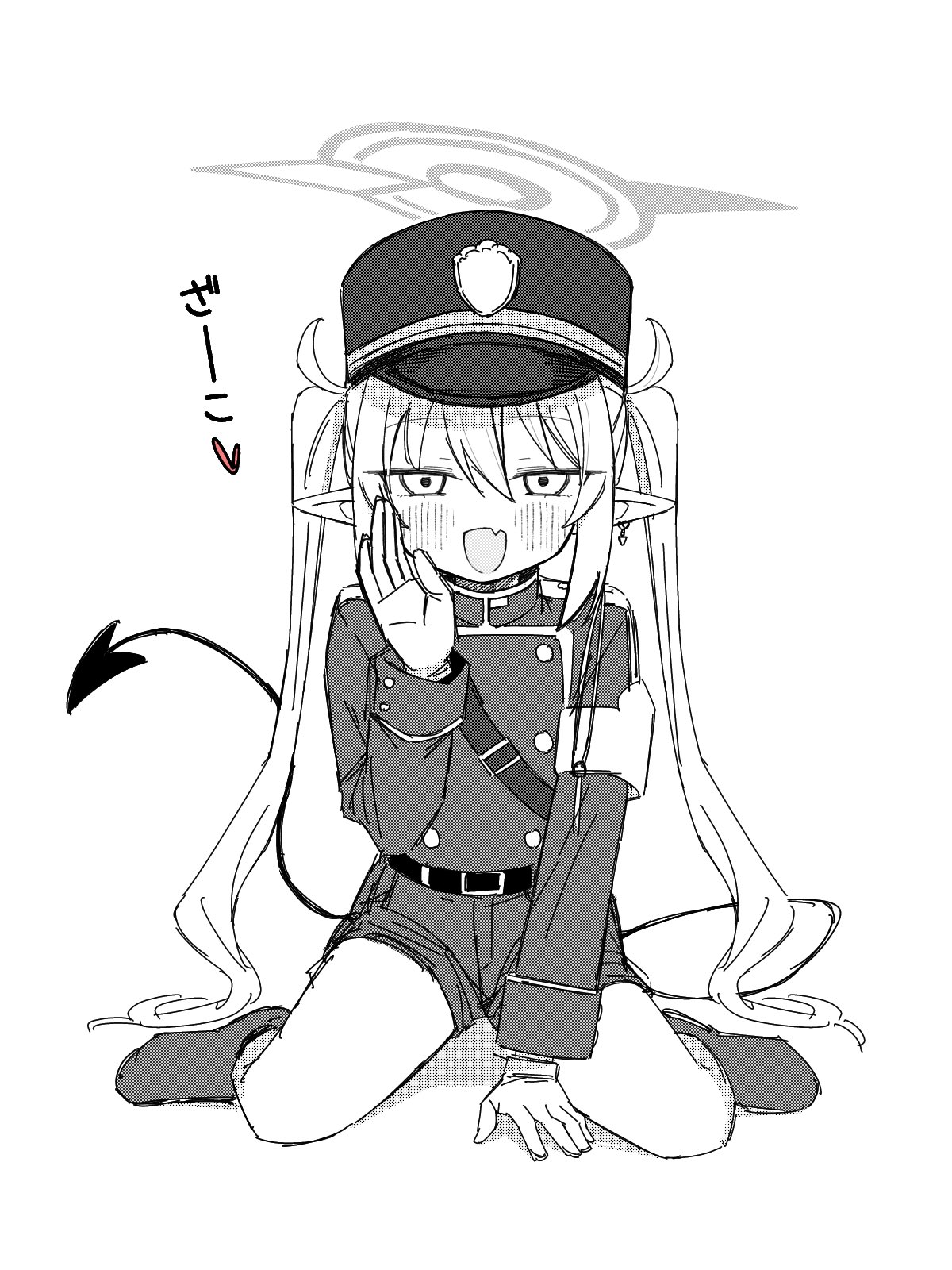 1girl, armband, black_tail, blue_archive, blush, buttons, commentary_request, demon_tail